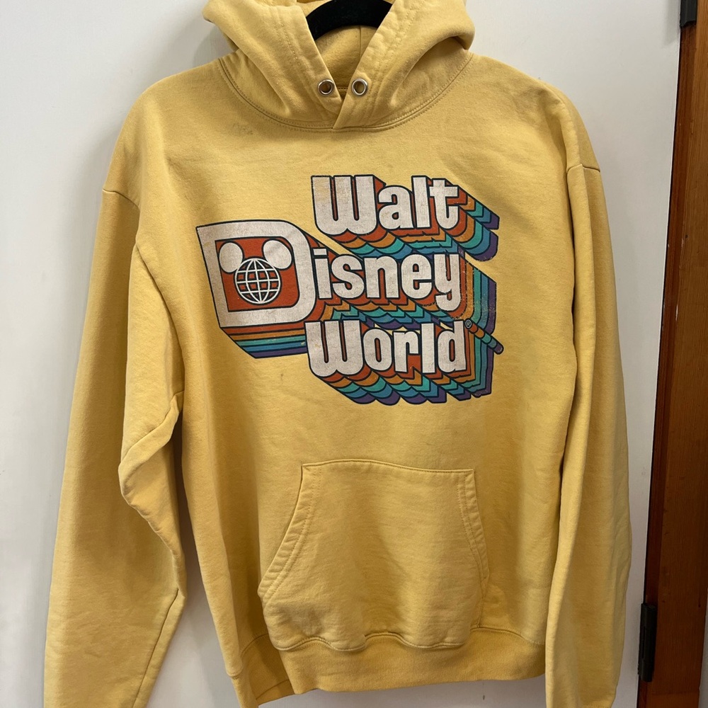 Disney Yellow Retro Walt Disney World Hoodie with Multicolor Logo